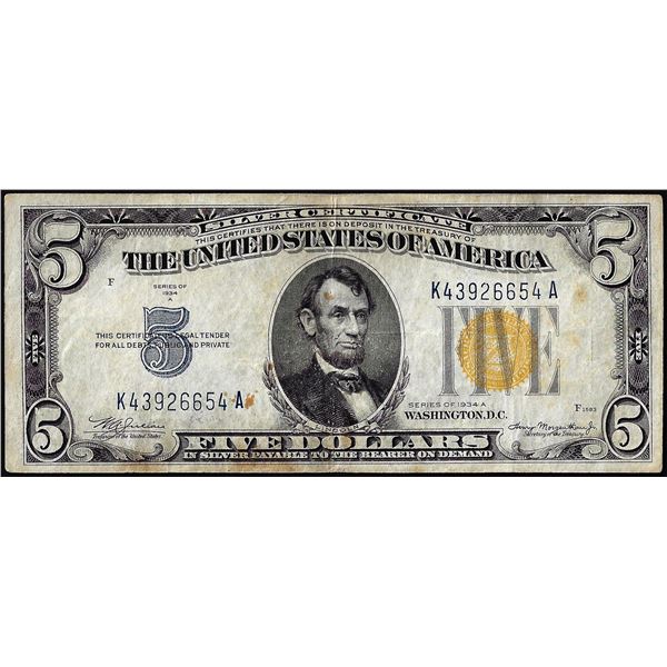 1934A $5 North Africa WWII Emergency Issue Silver Certificate Note