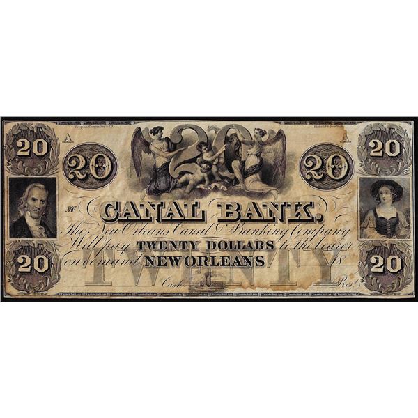 1800's $20 Canal Bank New Orleans, LA Obsolete Bank Note