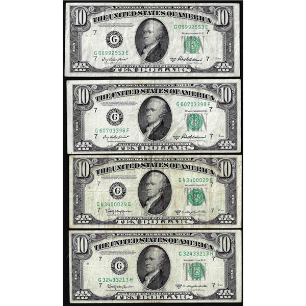 Lot of (4) 1950 $10 Federal Reserve Notes Chicago