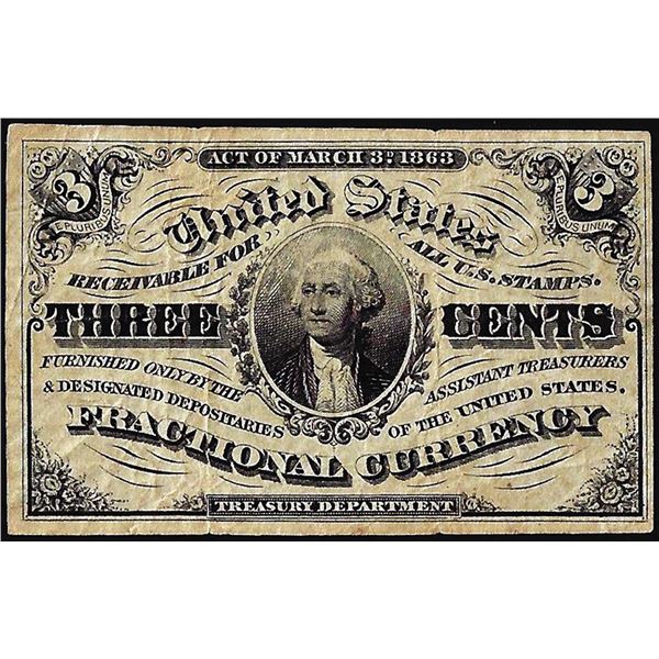 March 3, 1863 Third Issue Three Cents Fractional Currency Note