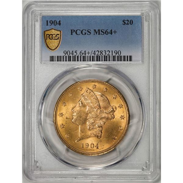 1904 $20 Liberty Head Double Eagle Gold Coin PCGS MS64+