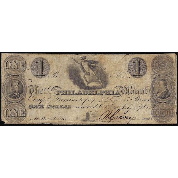 1828 $1 Salem & Philadelphia Manufacturing Compy Salem, NJ Obsolete Note