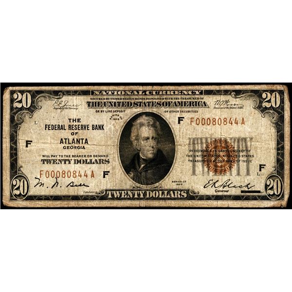 1929 $20 Federal Reserve Bank Note Atlanta