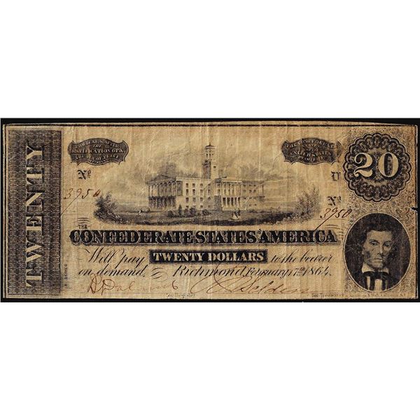 1864 $20 Confederate States of America Note