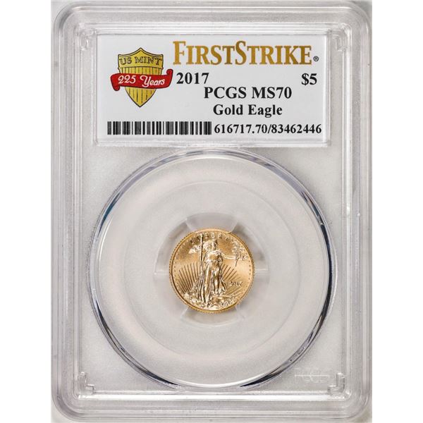 2017 $5 American Gold Eagle Coin PCGS MS70 First Strike