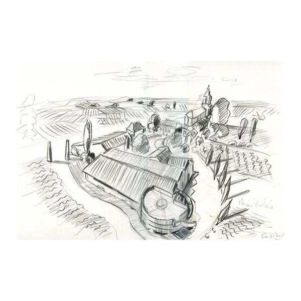 Ensrud "View of Chateau Prieure-Lichine (Bordeaux)" Original Pastel On Paper