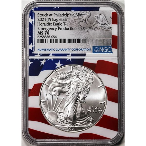 2021(P) Type 1 $1 American Silver Eagle Coin NGC MS70 ER Philadelphia Emergency Issue