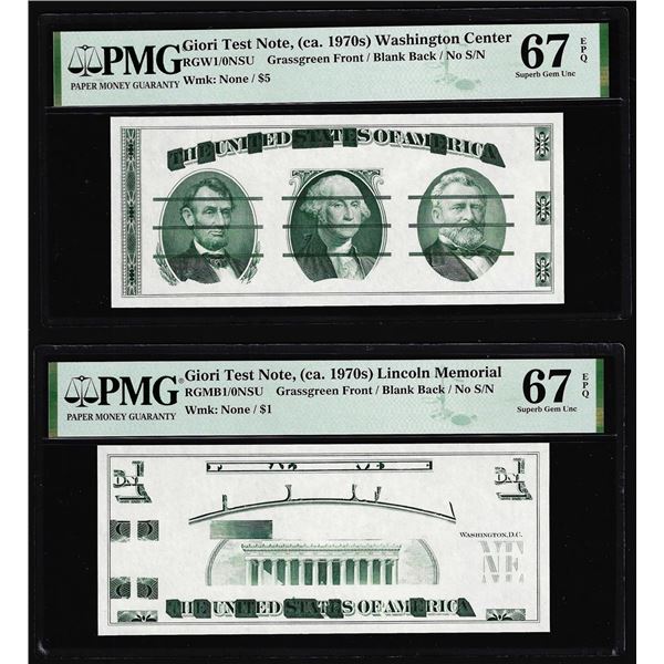 Set of Giori Test Note Washington & Lincoln Memorial PMG Superb Gem Unc 67EPQ
