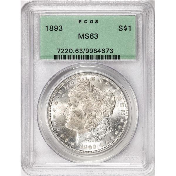 1893 $1 Morgan Silver Dollar Coin PCGS MS63 Old Green Holder