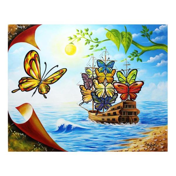 Poliarush "The Boat Is Leaving The Shore" Original Oil Painting On Canvas