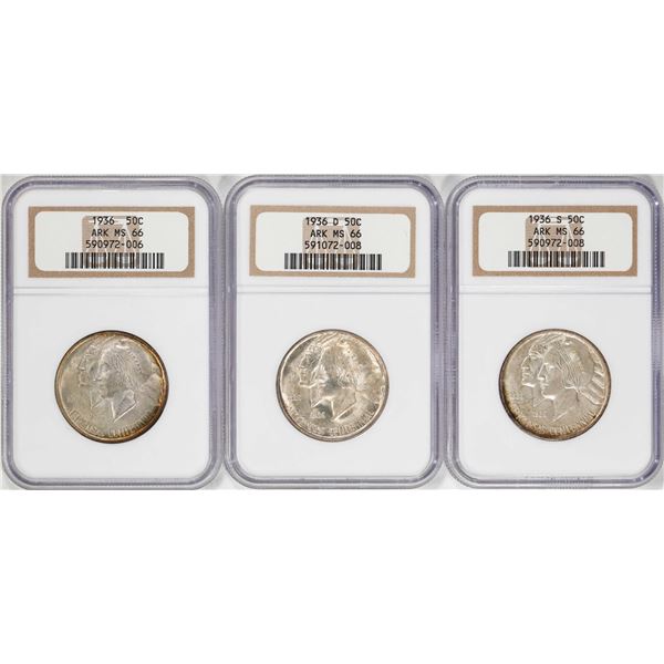 Set of 1936- P/D/S Arkansas Centennial Commemorative Half Dollar Coin NGC MS66