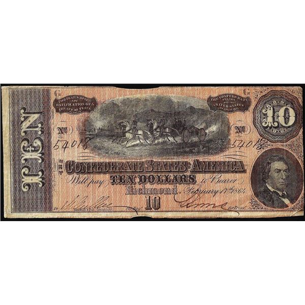 1864 $10 Confederate States of America Note