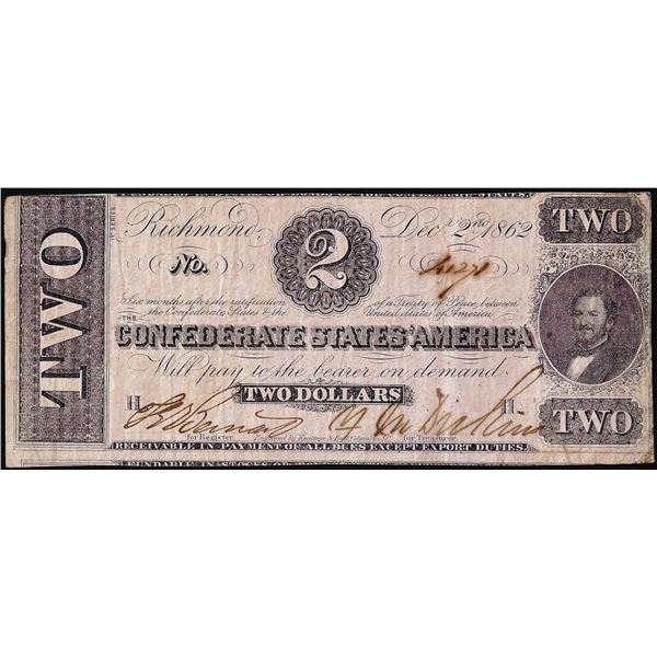 1862 $2 Confederate States of America Note