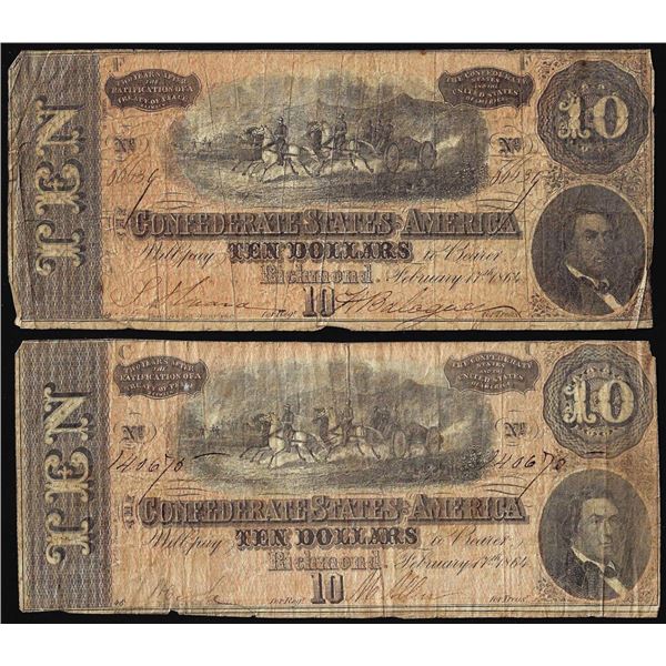 Lot of (2) 1864 $10 Confederate States of America Notes