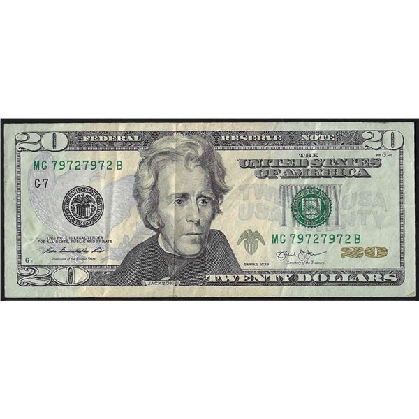 2013 $20 Federal Reserve Note Fancy Repeater Serial Number
