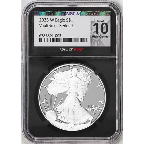 2023-W $1 American Silver Eagle Coin NGCX Proof 10 Ultra Cameo VaultBox Series 2