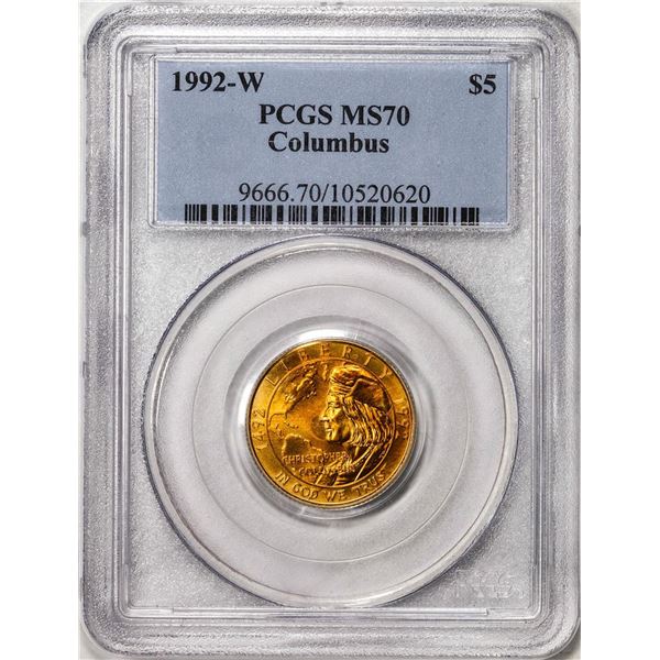 1992-W $5 Columbus Commemorative Gold Coin PCGS MS70