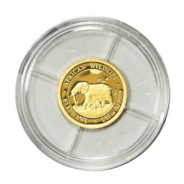 2022 Somalia Republic African Wildlife Elephant 20 Shillings 1/50 oz Gold Coin