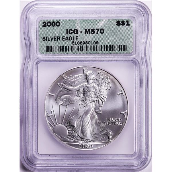 2000 $1 American Silver Eagle Coin ICG MS70