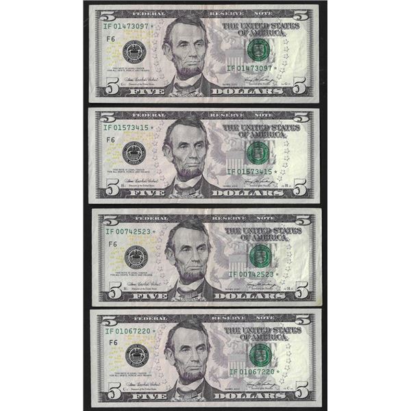 Lot of (4) 2006 $5 Federal Reserve Star Notes