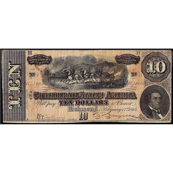 1864 $10 Confederate States of America Note