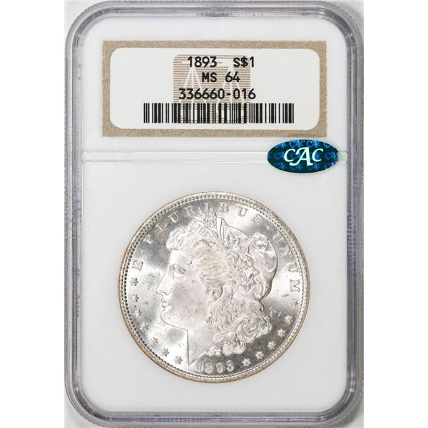 1893 $1 Morgan Silver Dollar Coin NGC MS64 CAC