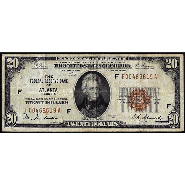 1929 $20 Federal Reserve Bank Note Atlanta