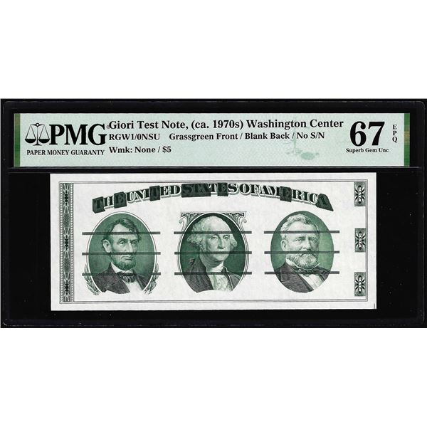 Circa 1970's Washington Center Giori Test Note PMG Superb Gem Uncirculated 67EPQ