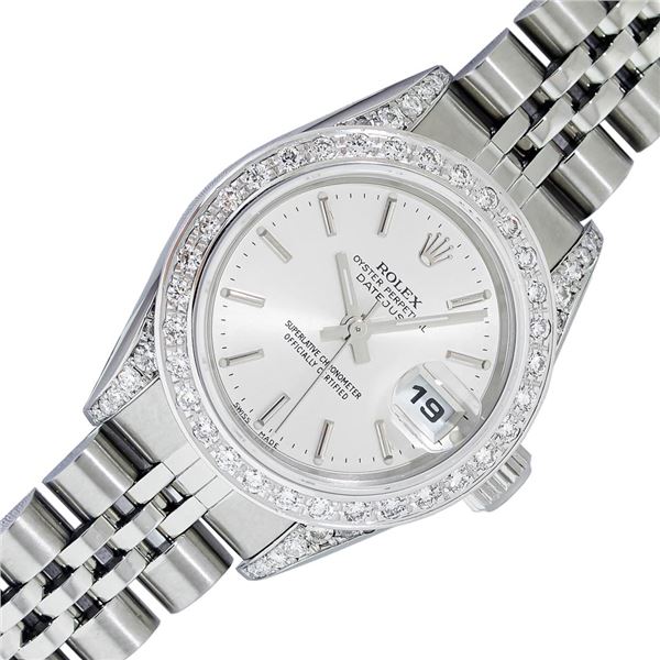 Rolex Ladies Stainless Steel Silver Index Diamond Datejust Wristwatch