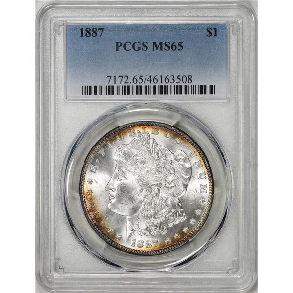 1887 $1 Morgan Silver Dollar Coin PCGS MS65 Nice Toning