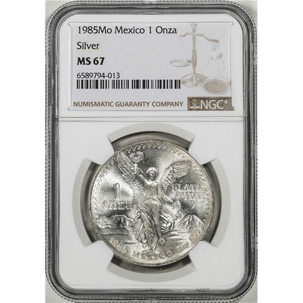 1985Mo Mexico 1 Onza Libertad Silver Coin NGC MS67