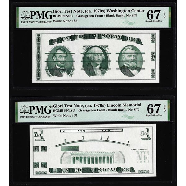 Set of Giori Test Note Washington & Lincoln Memorial PMG Superb Gem Unc 67EPQ