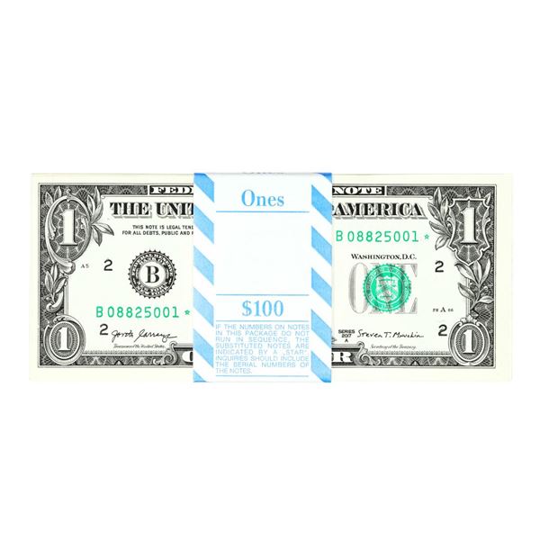 Pack of (100) Consecutive 2017A $1 Federal Reserve STAR Notes New York