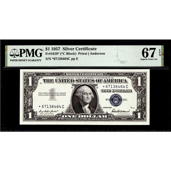 1957 $1 Silver Certificate Star Note Fr.1619* PMG Superb Gem Uncirculated 67EPQ