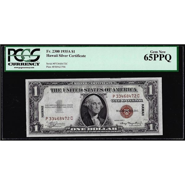 1935A $1 Hawaii WWII Emergency Silver Certificate Note Fr.2300 PCGS Gem New 65PPQ