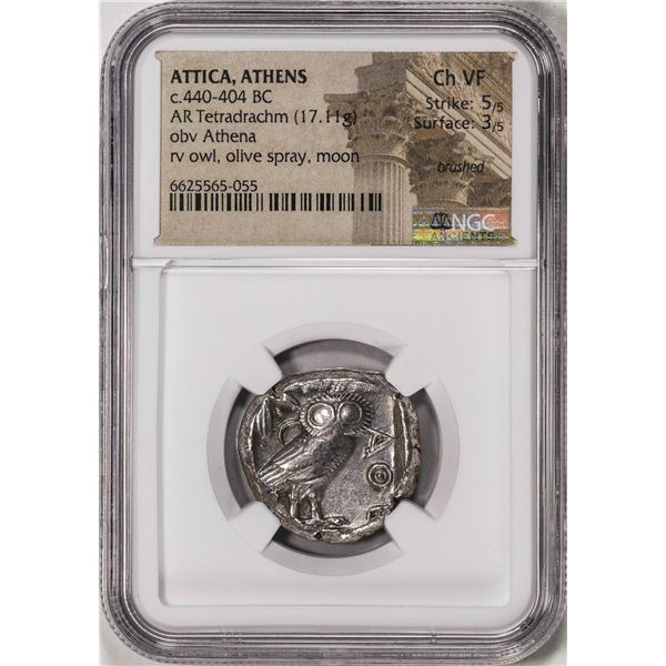 c.440-404 BC Attica Athens AR Tetradrachm Athena Owl Ancient Coin NGC Ch VF