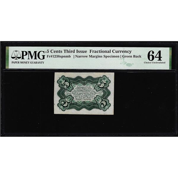 1863 Third Issue 5 Cents Specimen Fractional Note Fr.1238spnmf PMG Ch. Uncirculated 64