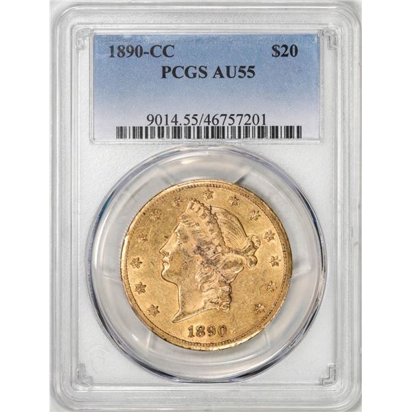 1890-CC $20 Liberty Head Double Eagle Gold Coin PCGS AU55