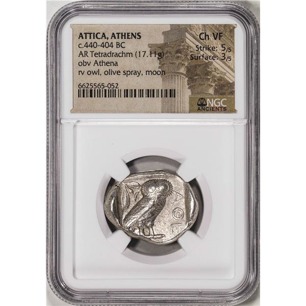 c.440-404 BC Attica Athens AR Tetradrachm Athena Owl Ancient Coin NGC Ch VF