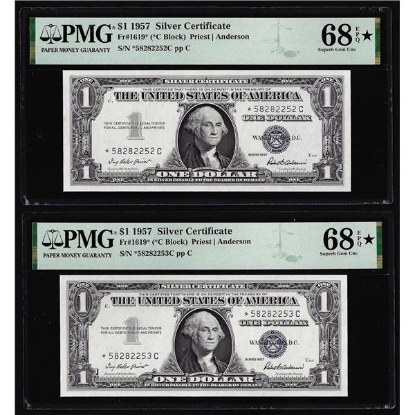 Consecutive 1957 $1 Silver Certificate Star Notes Fr.1619* PMG Superb Gem Unc. 68EPQ*