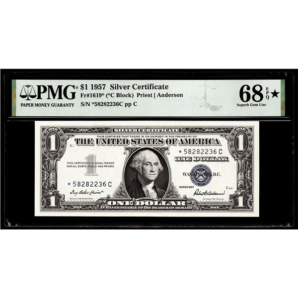 1957 $1 Silver Certificate Star Note Fr.1619* PMG Superb Gem Uncirculated 68EPQ* STAR