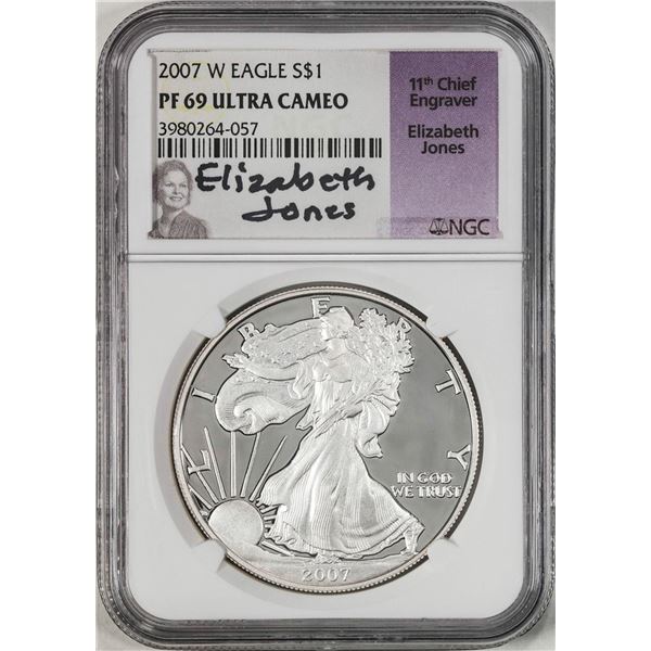 2007-W $1 Proof American Silver Eagle Coin NGC PF69 Ultra Cameo E. Jones Signature