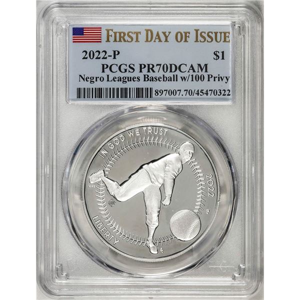 2022-P $1 Proof Negro Leagues Baseball Silver Dollar Coin PCGS PR70DCAM FDOI