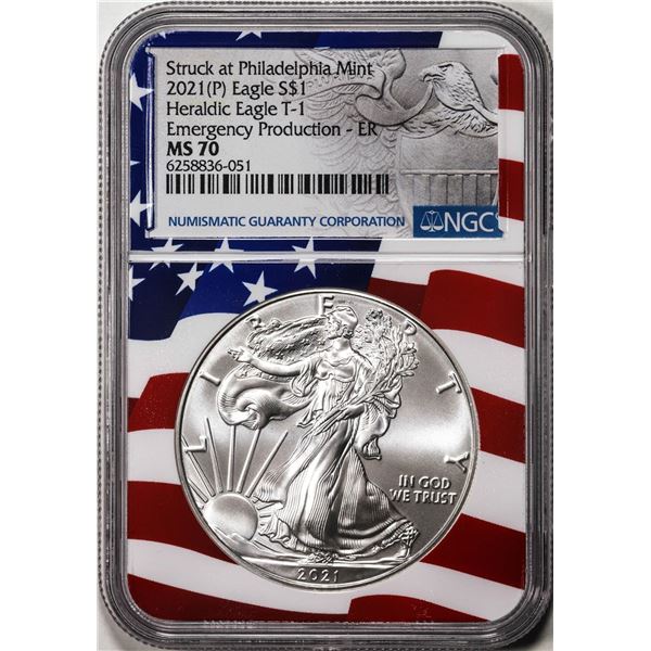 2021(P) Type 1 $1 American Silver Eagle Coin NGC MS70 ER Philadelphia Emergency Issue