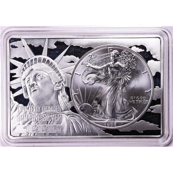 1996 $1 American Silver Eagle Coin & 2oz Silver Bar Set