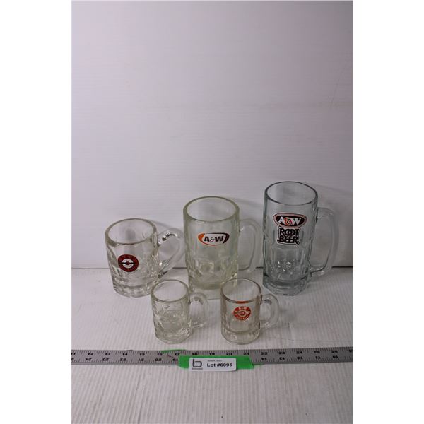 (5) Vintage A&W Glass Mugs