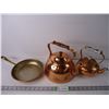 Image 1 : 3X Bid Price-- Large Copper Teapot, Small Copper Teapot and Frying Pan