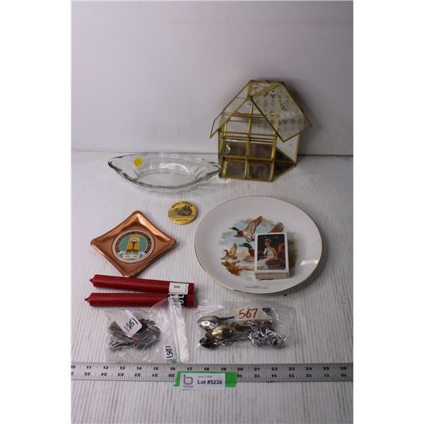Lot of Assorted Items - Trinket Shelf, Decorative Plate