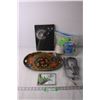 Image 1 : Assorted Items - Glue Gun and Sticks, Decorative Tray, Art