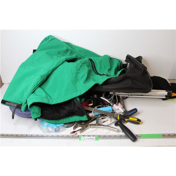 *Ladies Rider Jacket 9sized Med) - Wheeled Duffle Bag - Misc. Hand Tools - Misc. Items